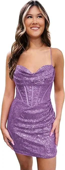Женское коктейльное платье с пайетками и корсетом, Mauve