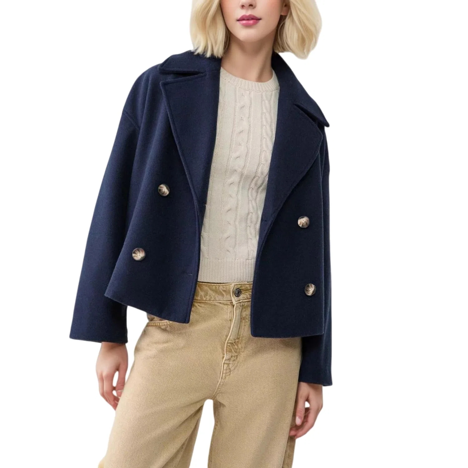 Женское пальто с лацканами Oversized Casual Elegant Blend, Dark Blue