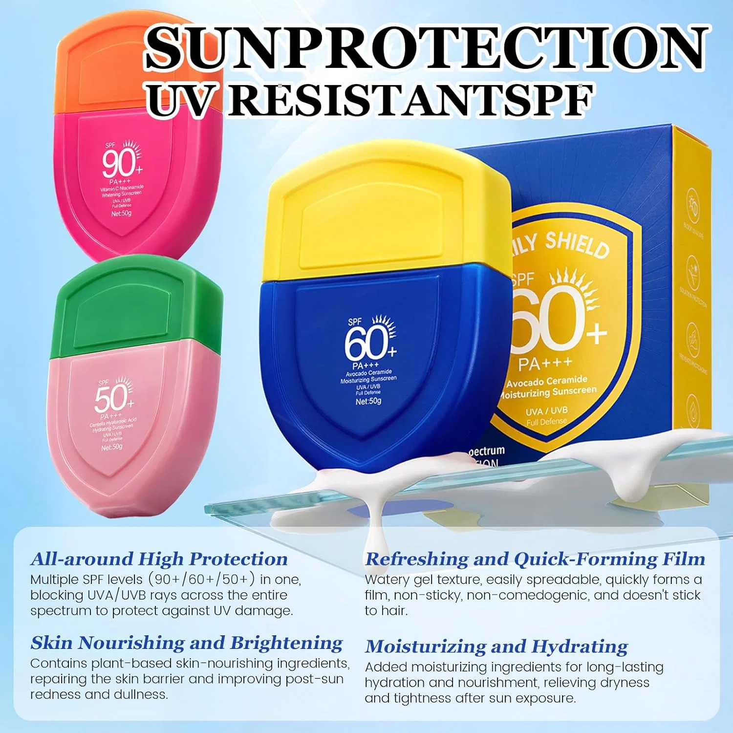 Солнцезащитный крем для лица SPF 50/60/90, Allony, набор 3 шт по 50 г — фото 3
