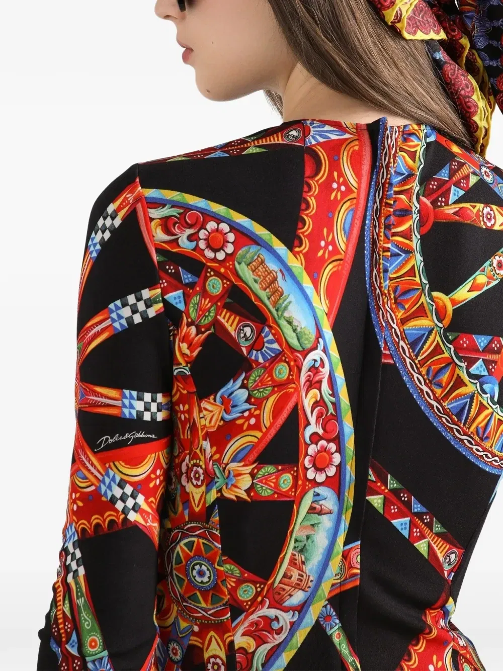 Длинное платье из джерси с принтом Carretto Dolce & Gabbana, черный — фото 3