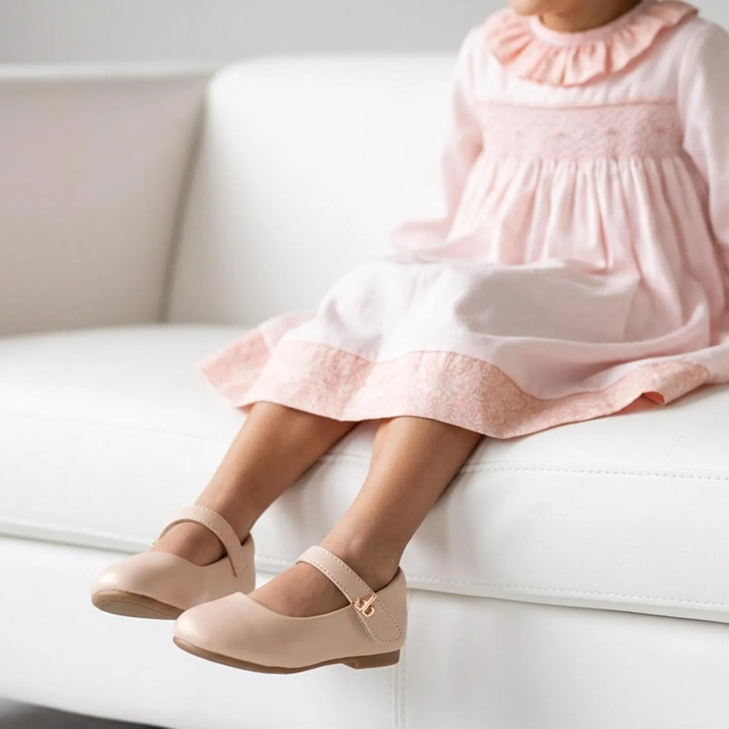 Детские туфли Мэри Джейн для девочек Retro Brogue Style THEE BRON, Creamy Nude — фото 2