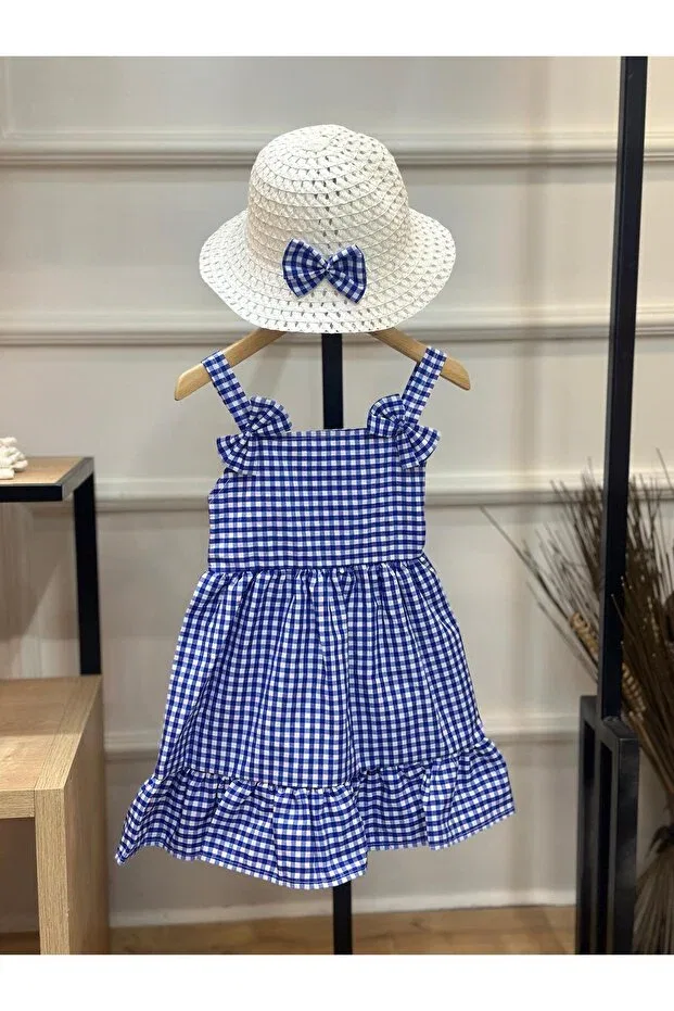 Детское платье для девочек с принтом Saks blue gingham hat set Ardenkids, Multi-Colored