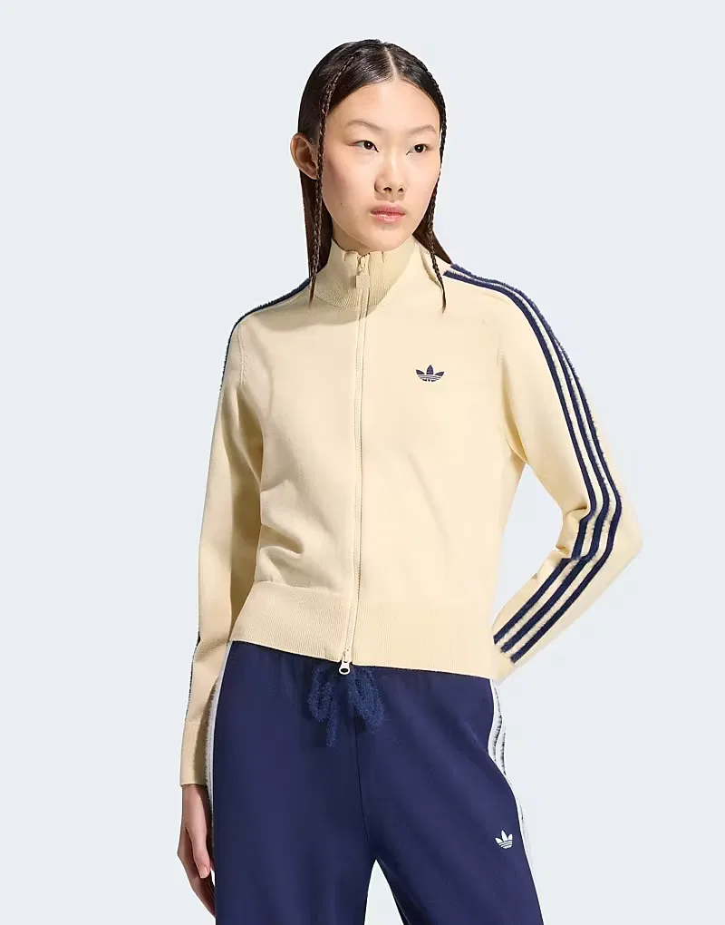 Вязаная спортивная куртка Adidas Originals Firebird в теплом ванильном/ночном индиго цвете