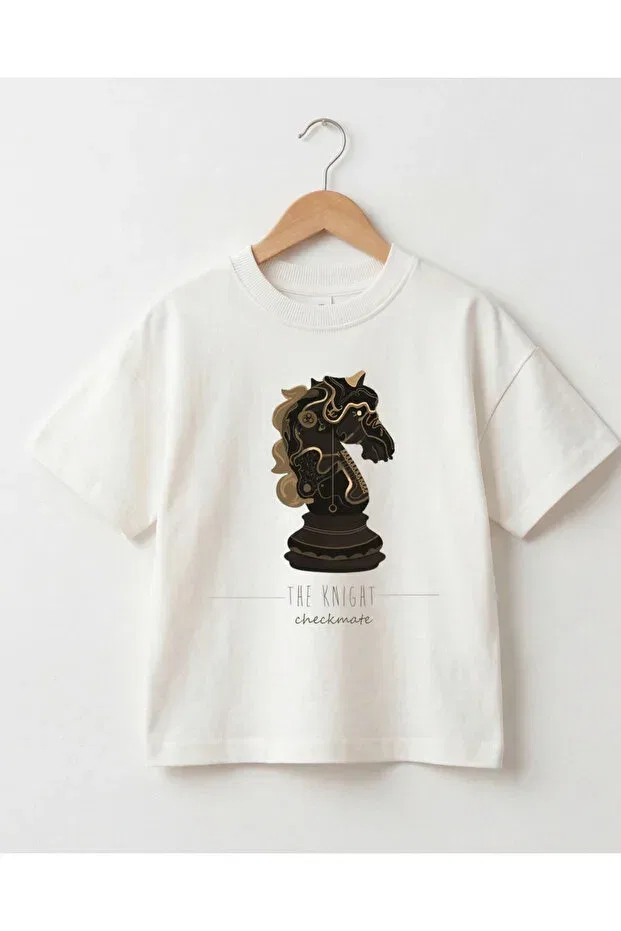 Детская футболка оверсайз с принтом The Knight Checkmate Babytex, Ecru