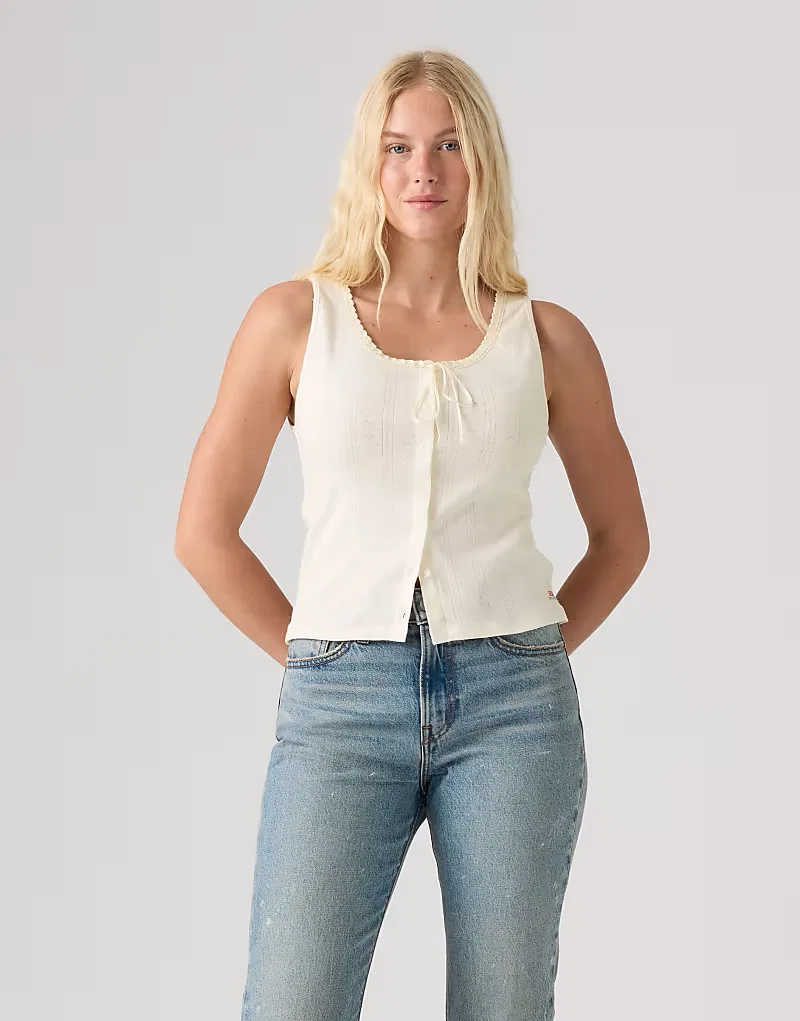 Майка Levi's Dry Goods с ажурным кружевом, застегивающаяся на пуговицы, с бантом, кремовый