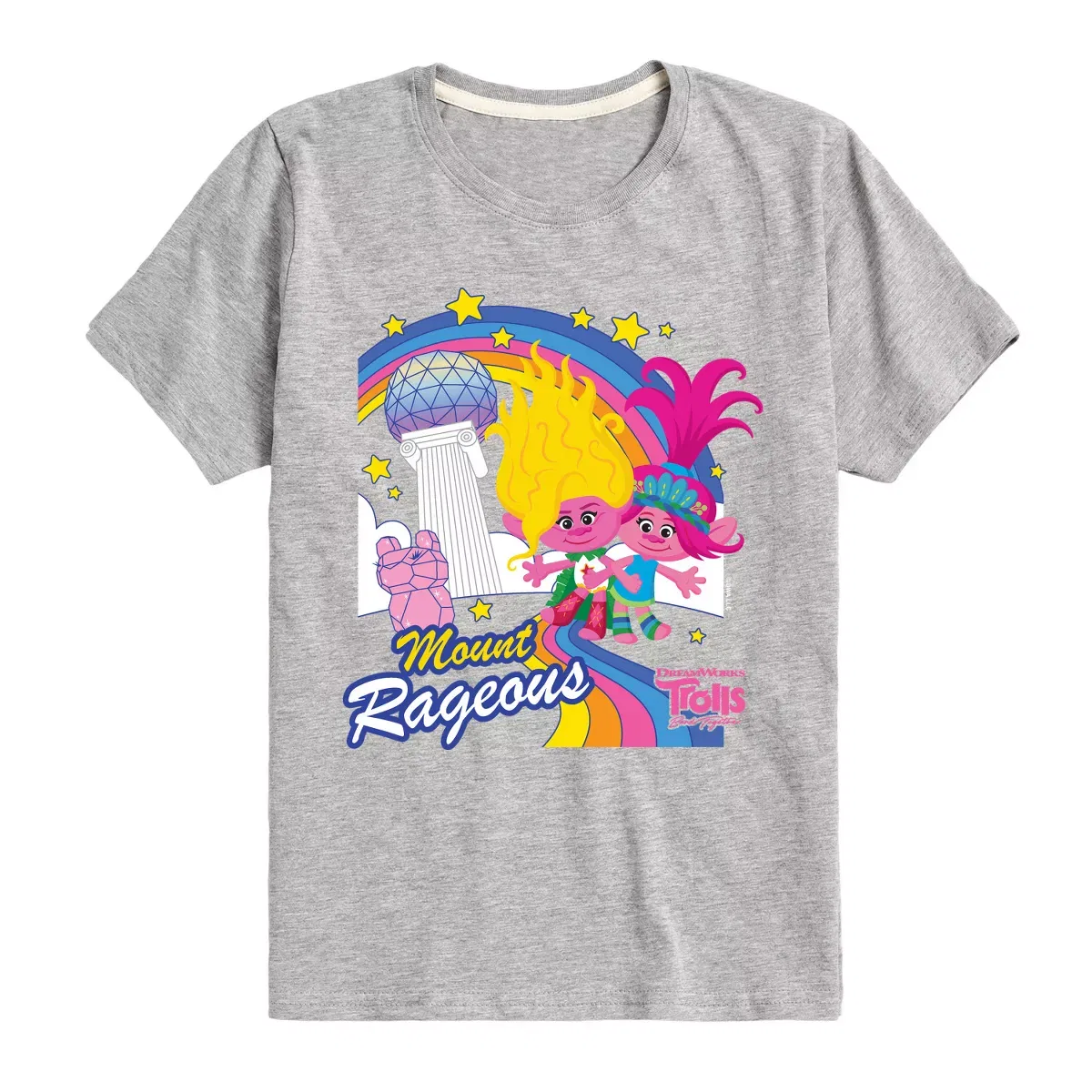 Детская футболка с принтом Mount Rageous Poppy and Viva Trolls, Черный