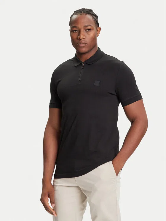 Поло slim fit Passerzip Boss, черный