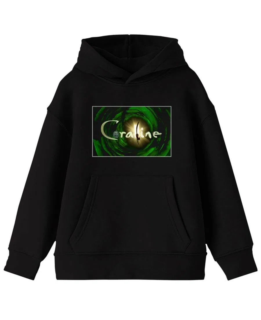 Худи с капюшоном и принтом Coraline, Screenshot and Logo Coraline, Black