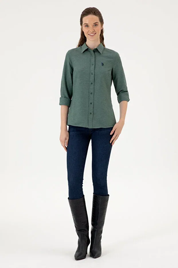 Женская рубашка с длинным рукавом U.S. Polo Assn., Dark Green — фото 4