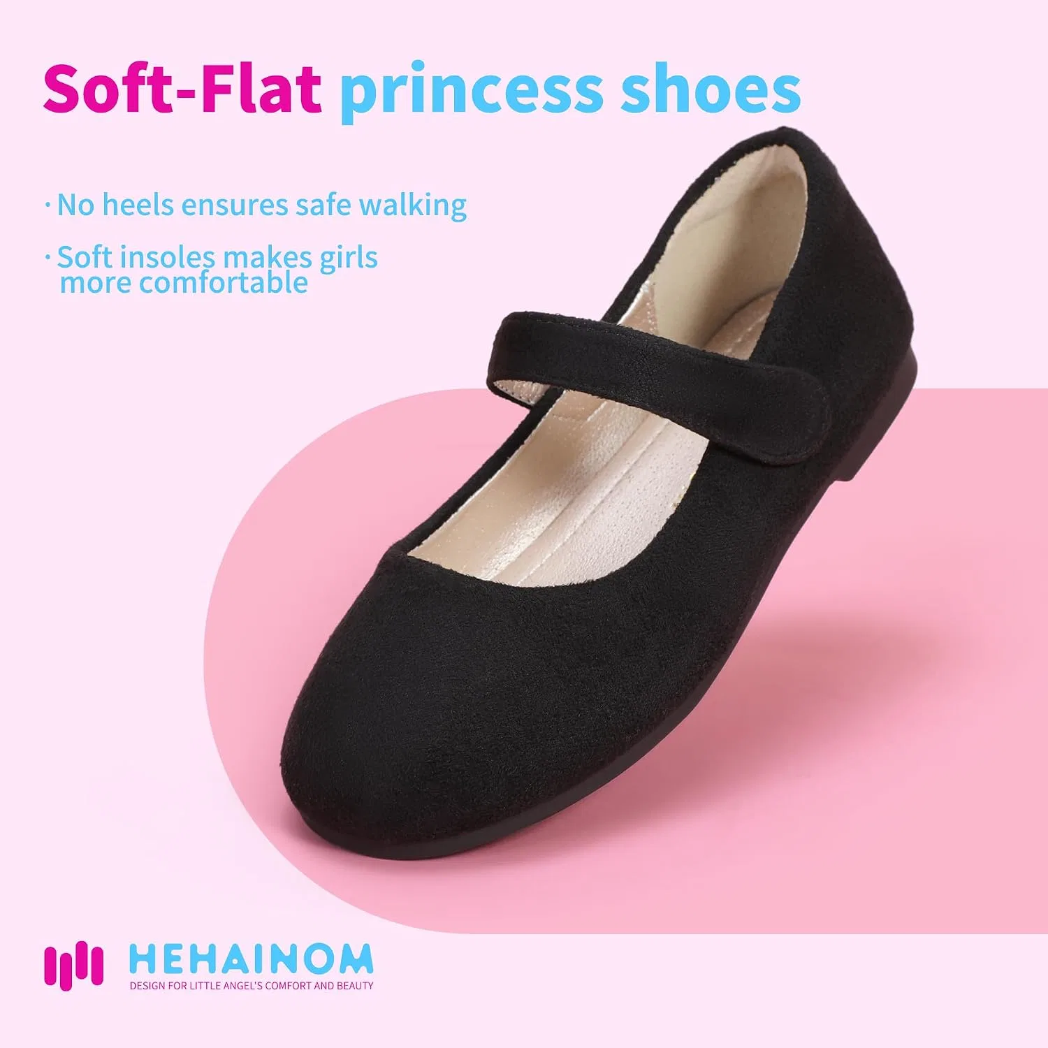 Детские туфли для девочек балетки Mary Jane Hehainom, Black Suede — фото 4