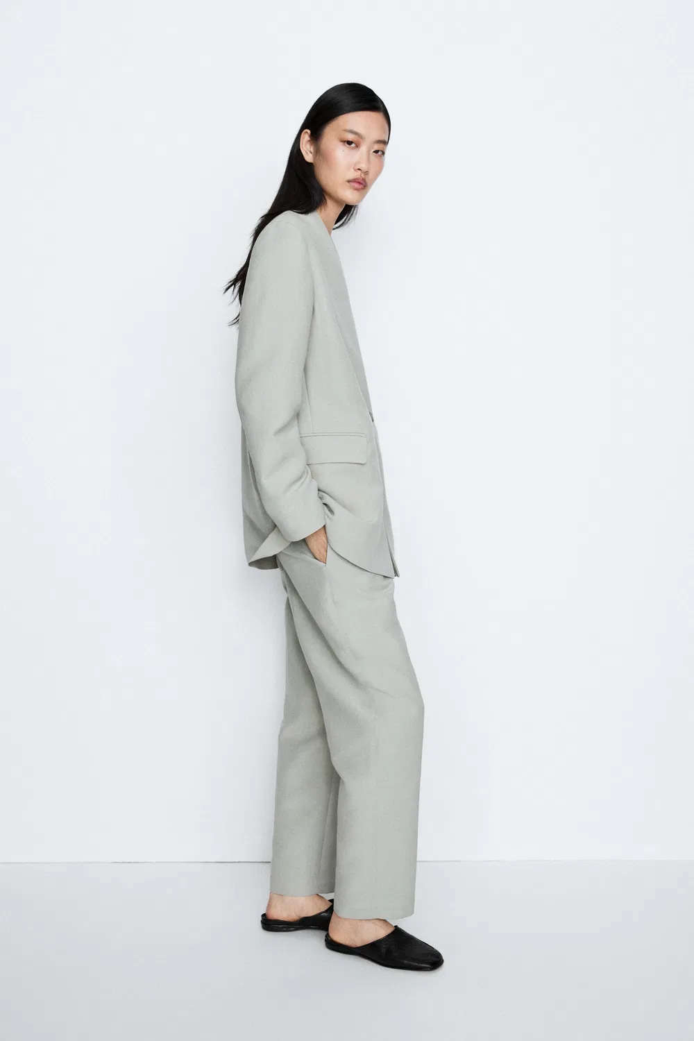 Пиджак Massimo Dutti Studio Suit Blazer With Button Detail, серый меланж — фото 3