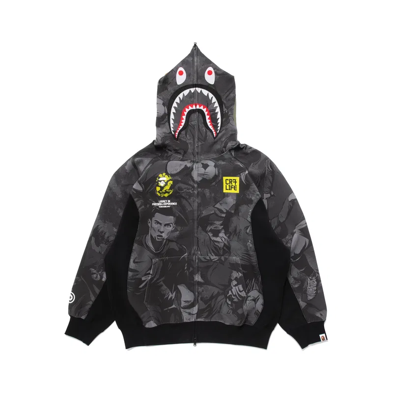 Детский свитшот с капюшоном CR7 LIFE A BATHING APE, черный, Серый