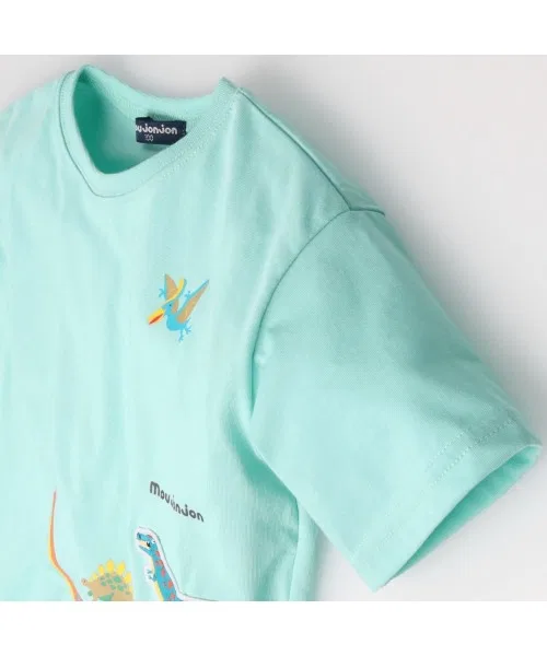 Детская футболка с принтом динозавра и аппликацией, свободного кроя, с коротким рукавом, с круглым вырезом Moujonjon, Emerald — фото 3