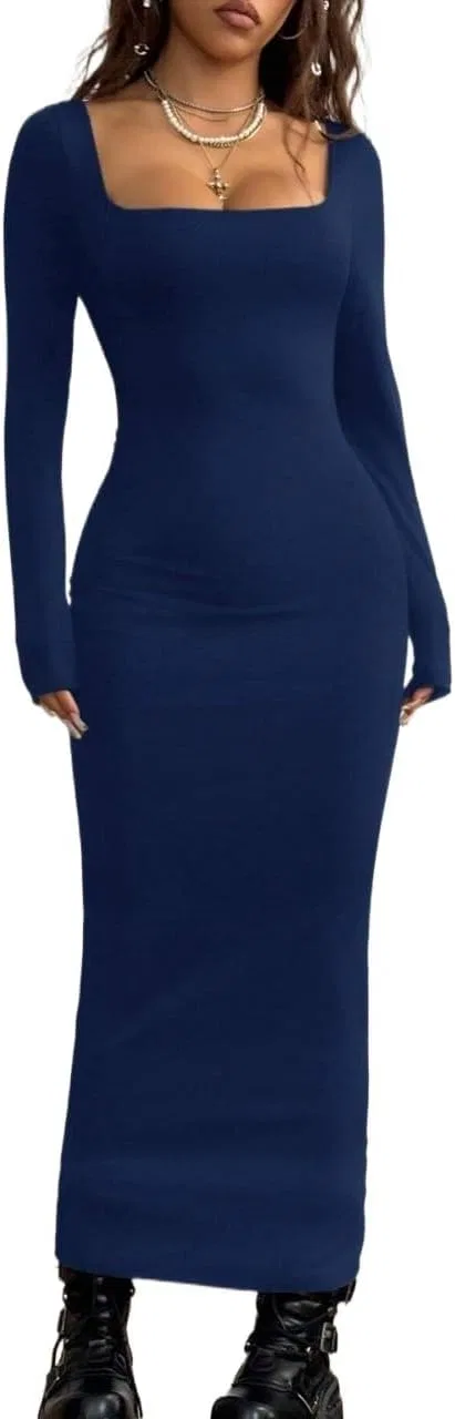 Женское облегающее платье с квадратным вырезом Navy Blue