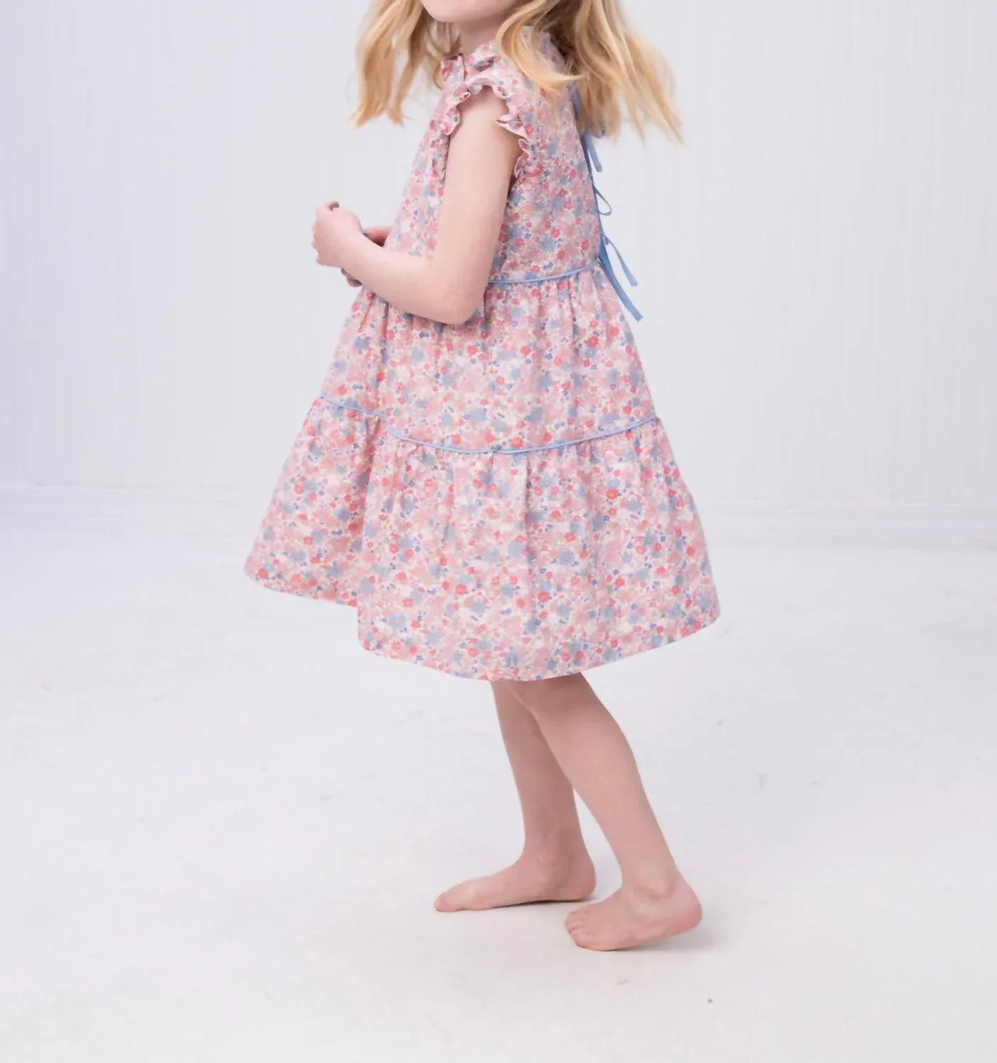 Детское платье для девочек без рукавов с цветочным принтом Valeria Floral Dress THE OAKS APPAREL, Pink/Blue — фото 2
