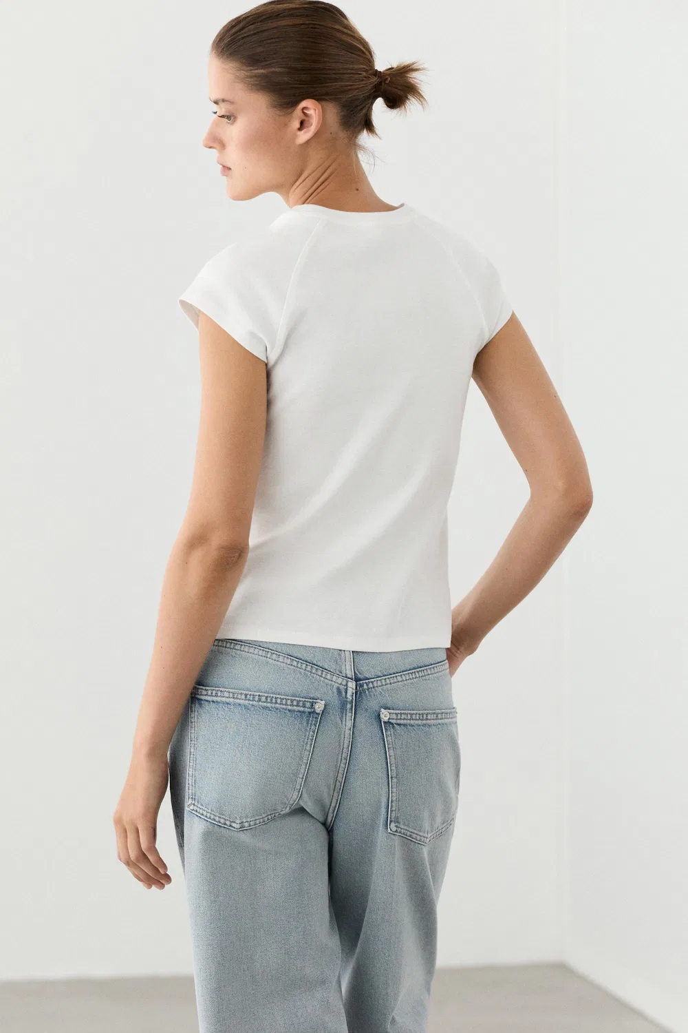 Футболка-Реглан с коротким рукавом, 100% хлопок Massimo Dutti, Off-White — фото 2