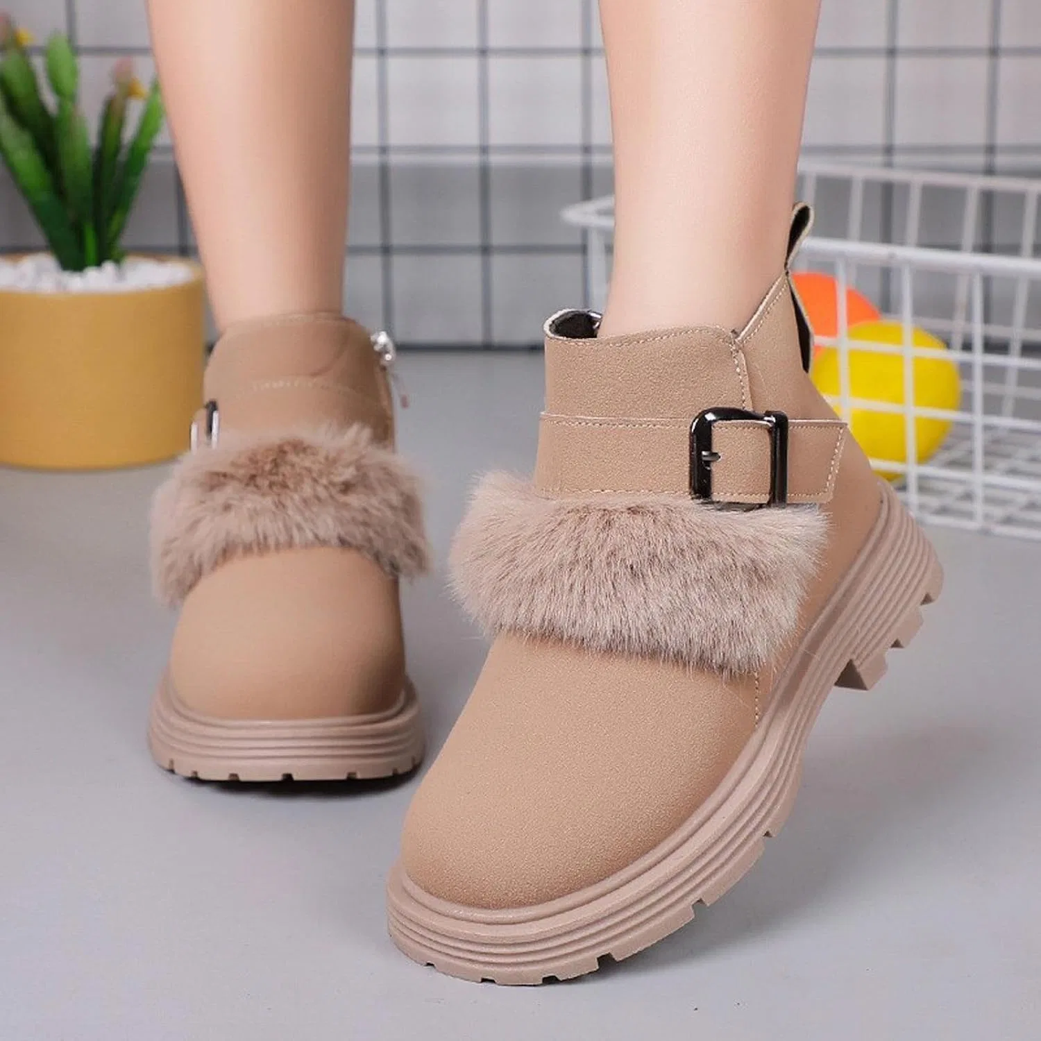 Детские зимние ботинки для девочек с мягкой подошвой Ctreela, Khaki — фото 4