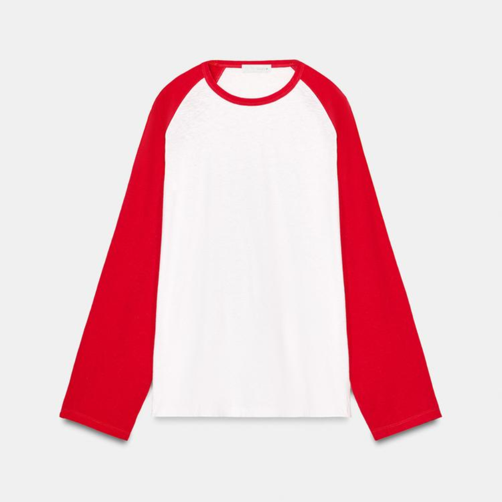 

Футболка Zara Contrast Long Sleeve, белый/красный