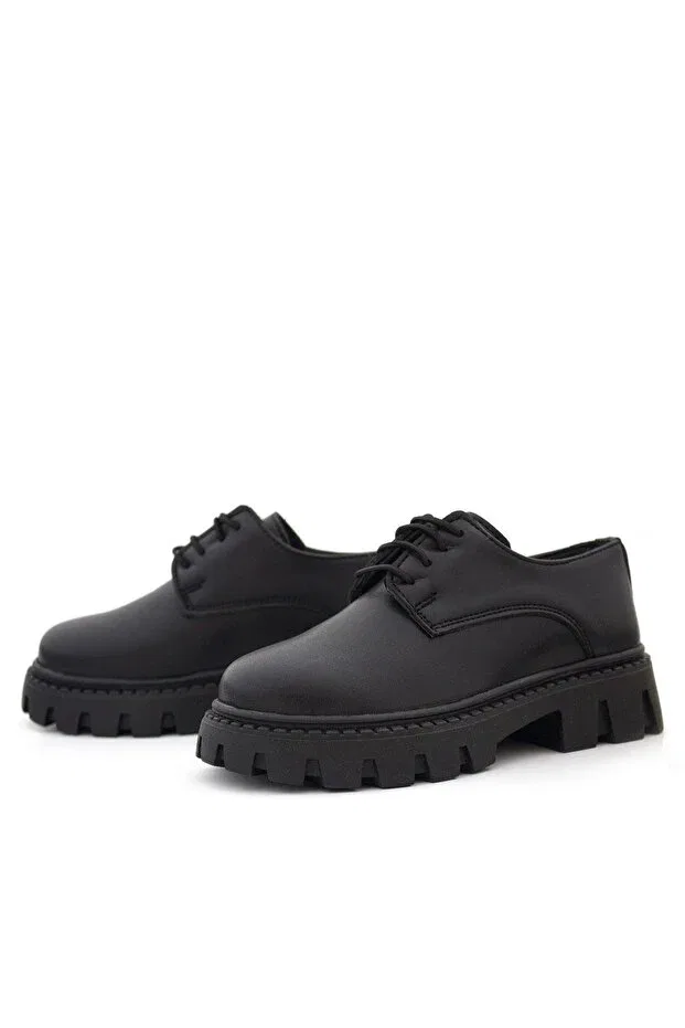 Детские оксфорды для девочек на плоской подошве Rakerplus 1030 black matte lace-up Ortopedikal, Black — фото 3