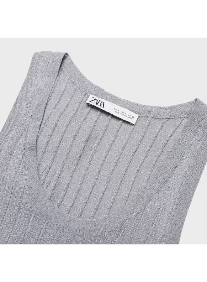 Жилет трикотажный с полосками Zara, серебристый — фото 4