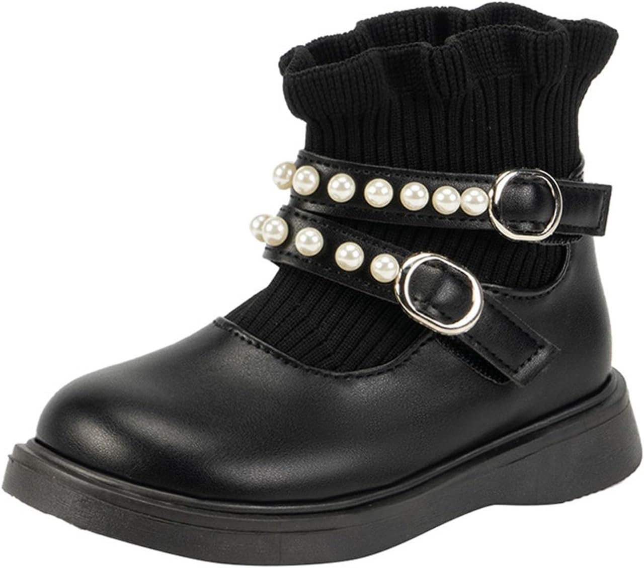 

Девочкам милые короткие ботинки модные с шнуровкой с отделкой жемчугом принцессы стильные ботильоны Generic, Black