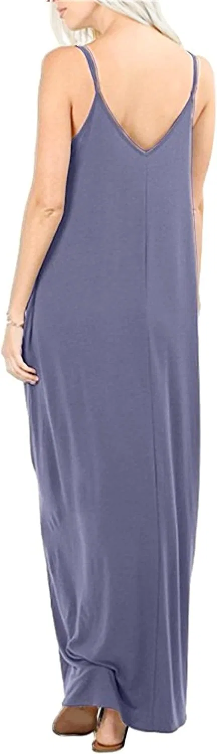 Женское летнее макси-платье на бретелях с карманами Casual, Blue Grey — фото 2