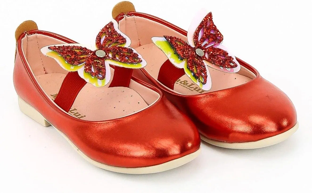 Детские туфли-балетки для девочек с блестками Mary Janes SIRRI, Red — фото 2