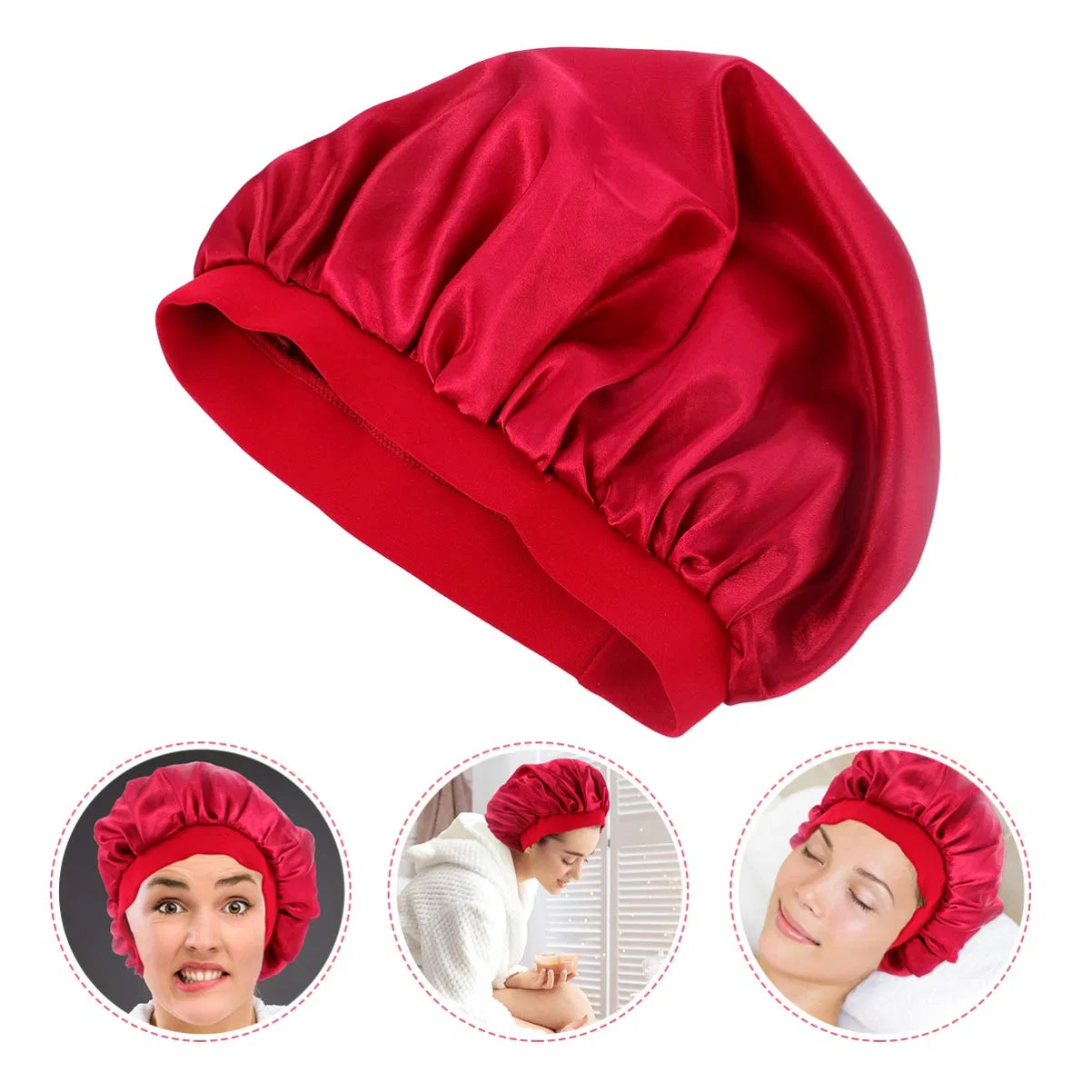 Шапочка для душа Satin с широким краем, Minkissy, 3 штуки, Бордовый — фото 4