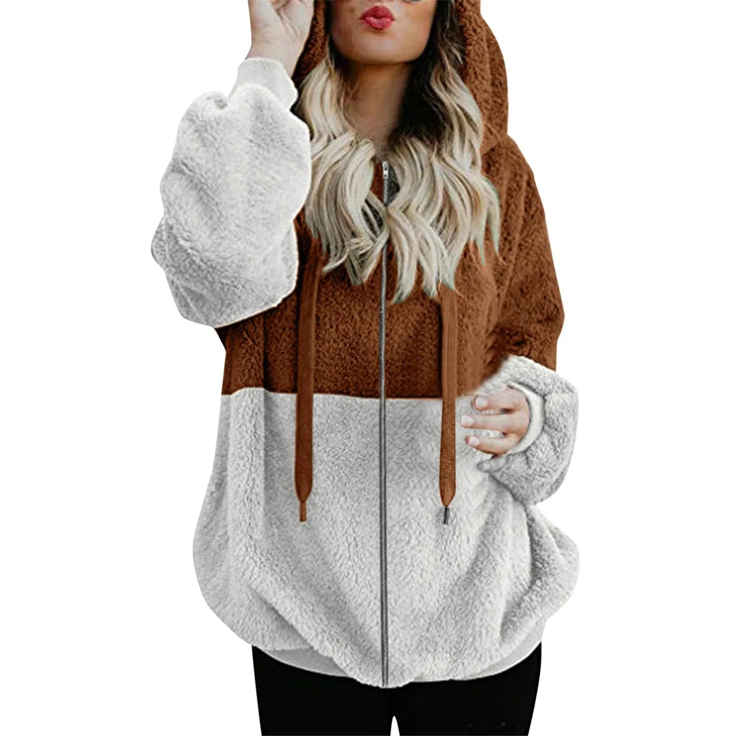 Женская куртка из флиса с капюшоном Teddy, Marrone
