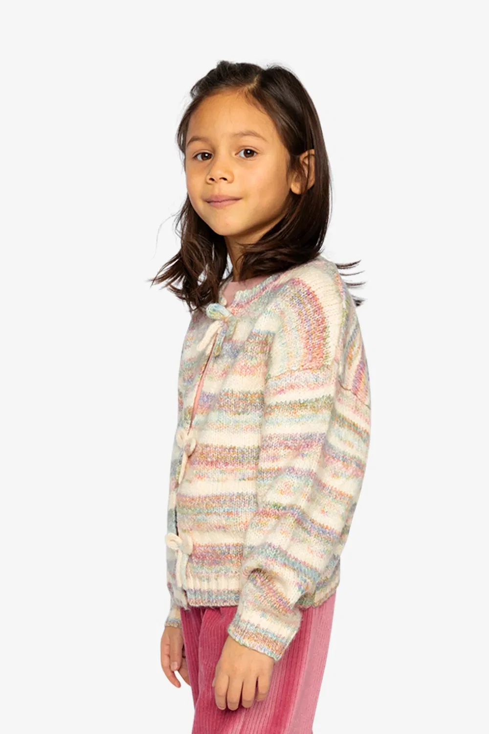 Детский вязаный кардиган с бантами Soft Poetry Deux par Deux, Mauve And Blue Knitwear — фото 3