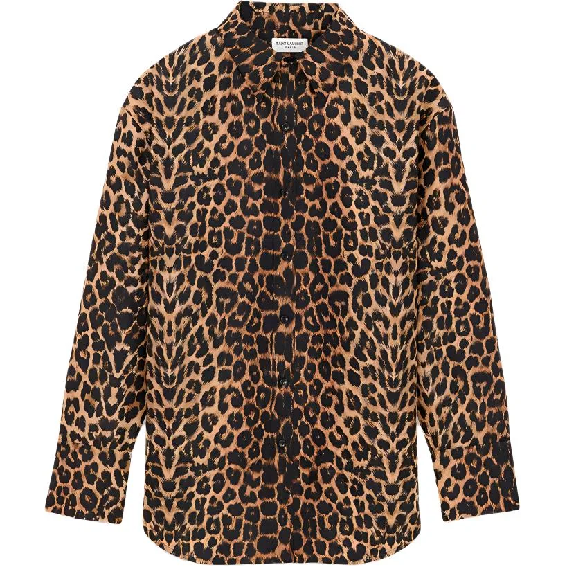 Мужская рубашка оверсайз с леопардовым принтом SAINT LAURENT, Light Tawny