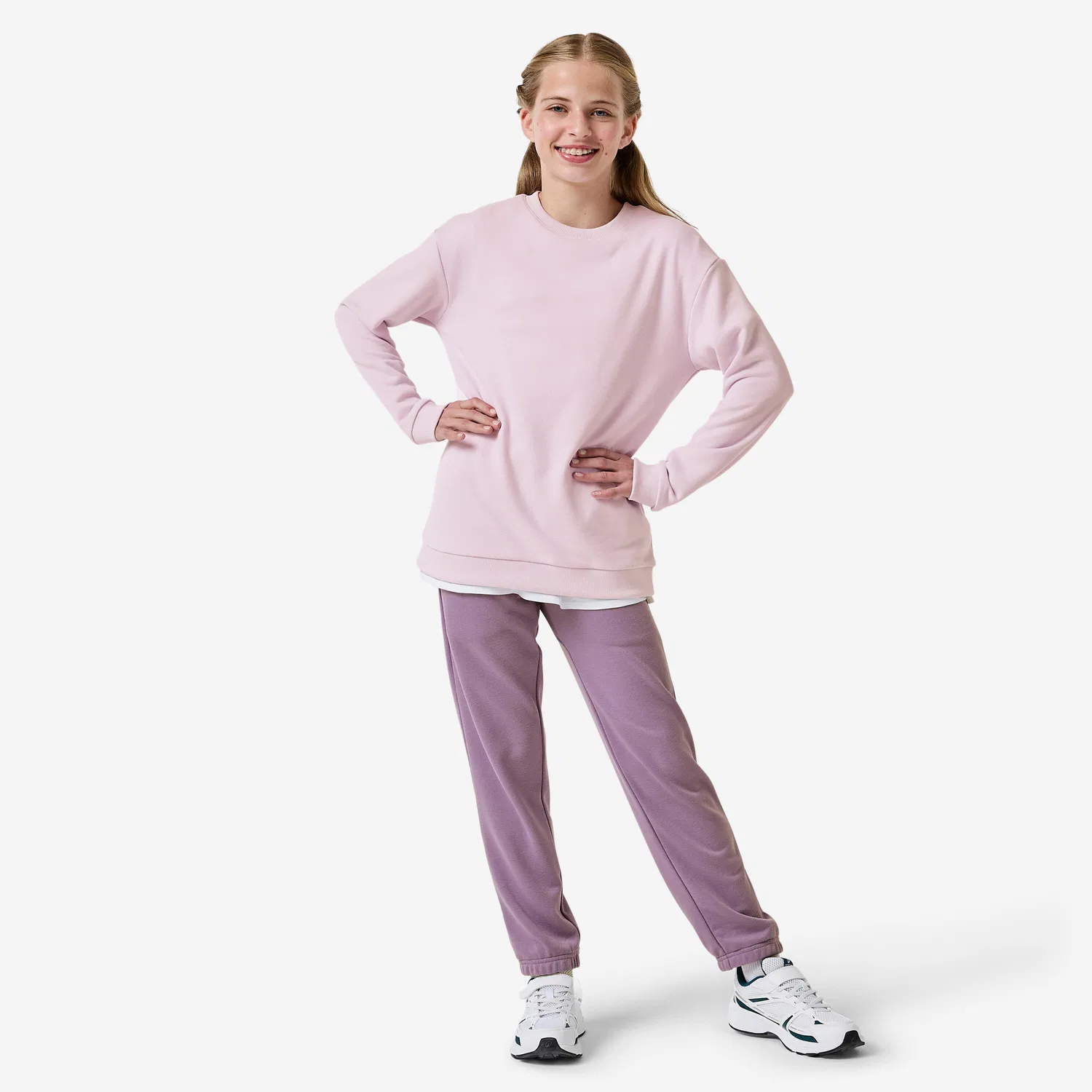 Детский спортивный костюм из французского футера Trainingsanzug Madchen French Terry atmungsaktiv, Decathlon, Цвет Zartes Fliederfarben / Glyzinienlila
