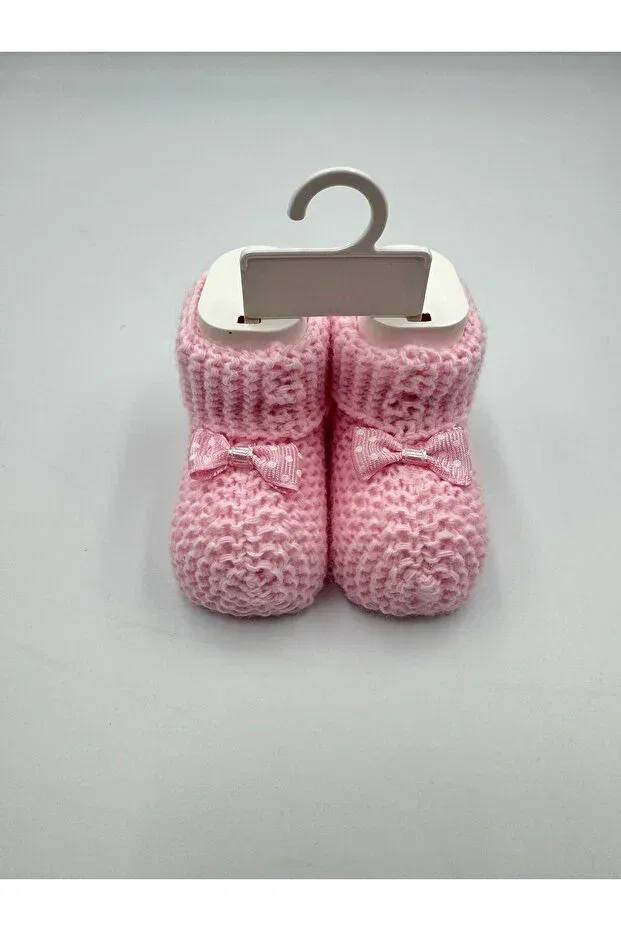 Детские вязаные пинетки для новорожденных без каблука Basics Şatilli Handmade, Pink-Beige — фото 2