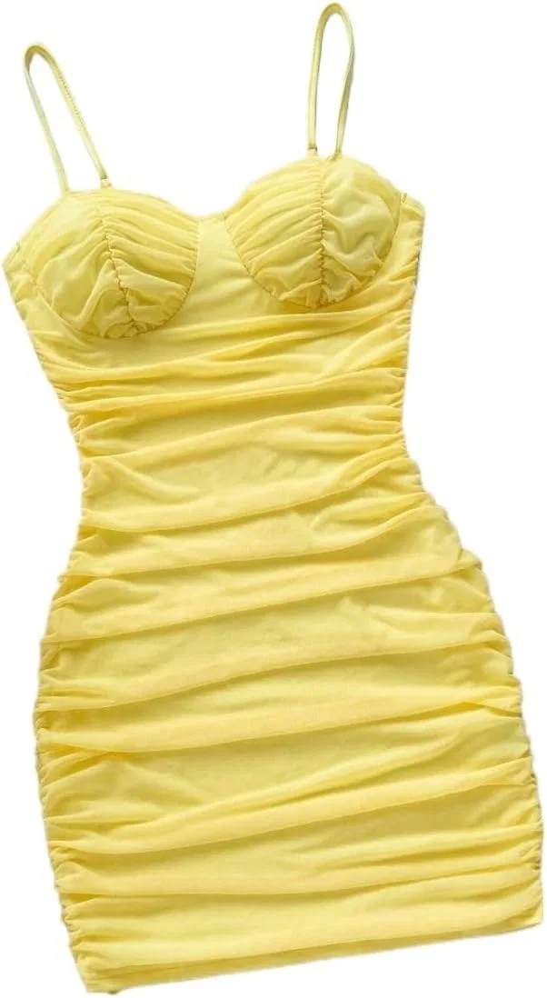 Женское мини-платье на бретелях с драпировкой Casual, Mustard Yellow