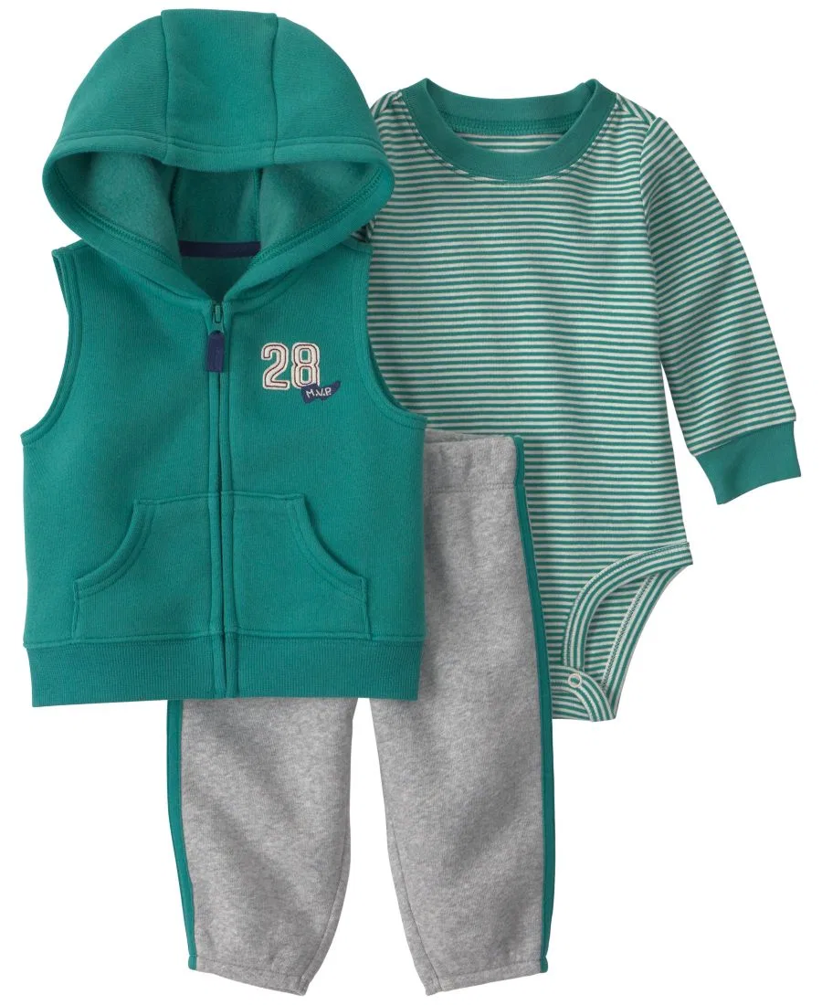 Комплект из 3 предметов: худи, боди и брюки, модель 28 Varsity Sleeveless Carter's, Green