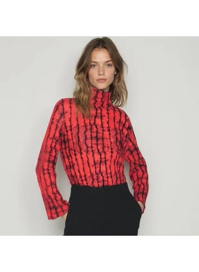 Свитер с высоким воротом свободный трикотажный Zara, красно-черный — фото 2