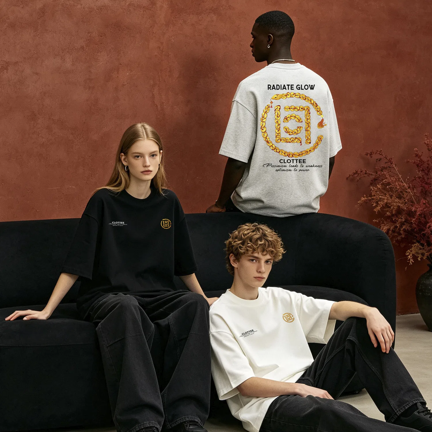 Детская футболка с круглым вырезом, средняя посадка, Unisex Crew Neck Moderate Straight Fit, CLOT, Black — фото 4