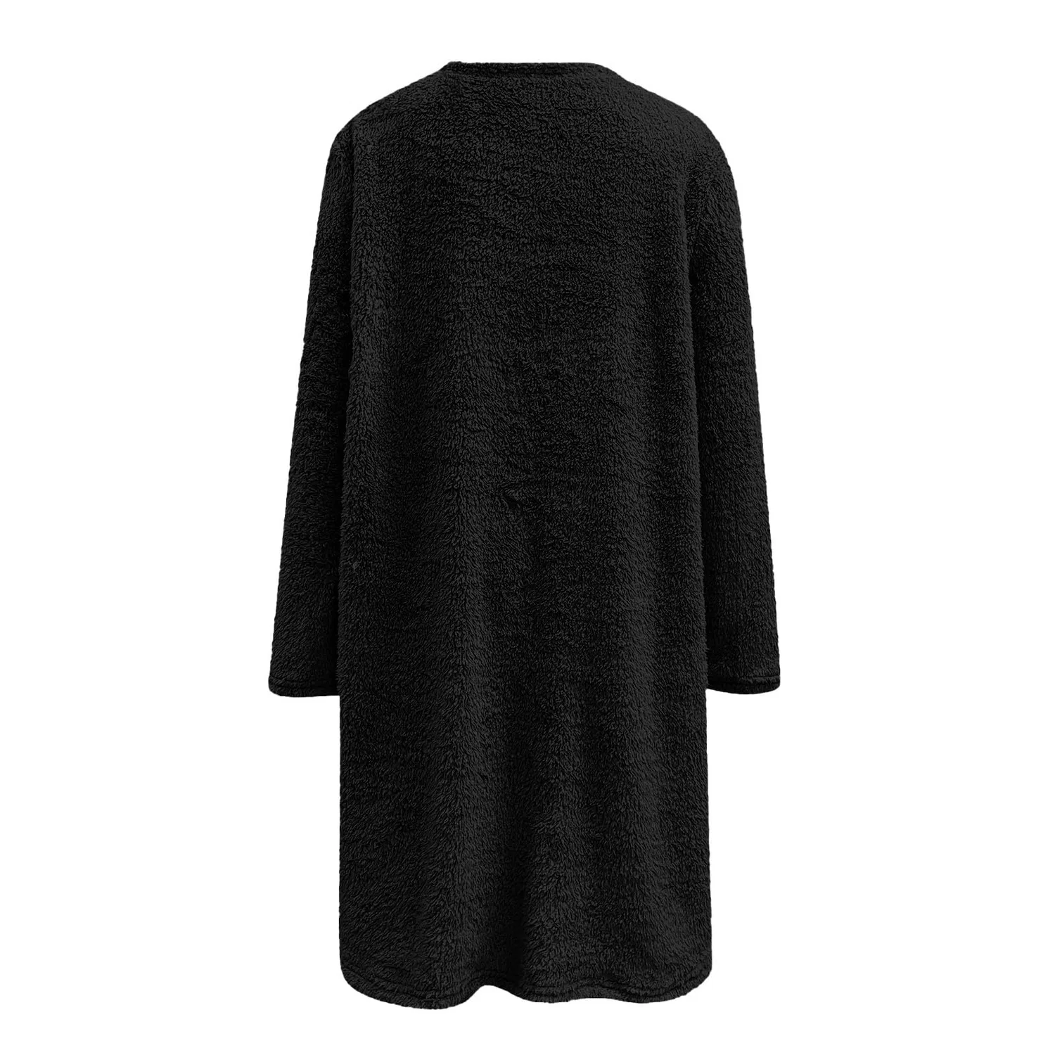 Женское зимнее пальто свободного кроя с длинным рукавом и вышивкой, Black — фото 2