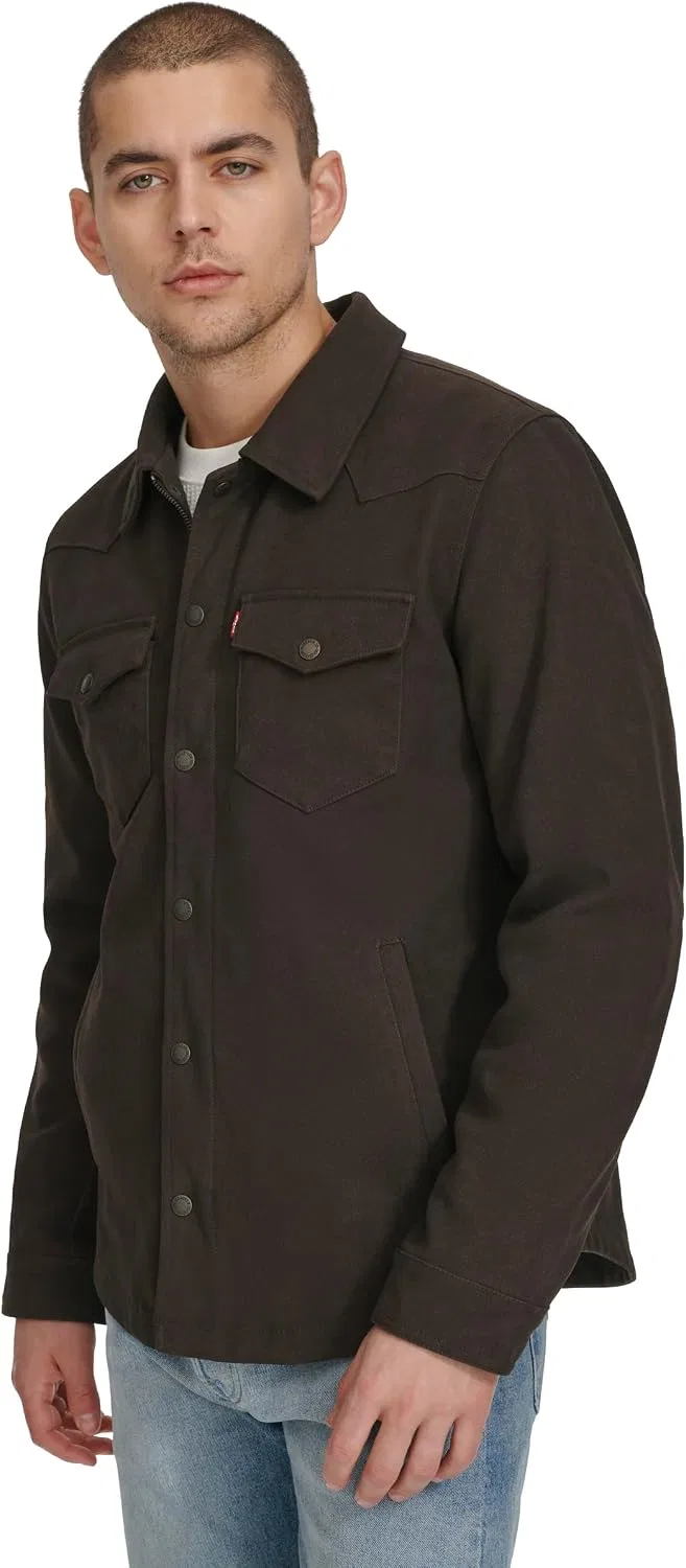 Мужская куртка-рубашка из экокожи Levi's, New Dark Brown Faux Suede — фото 4