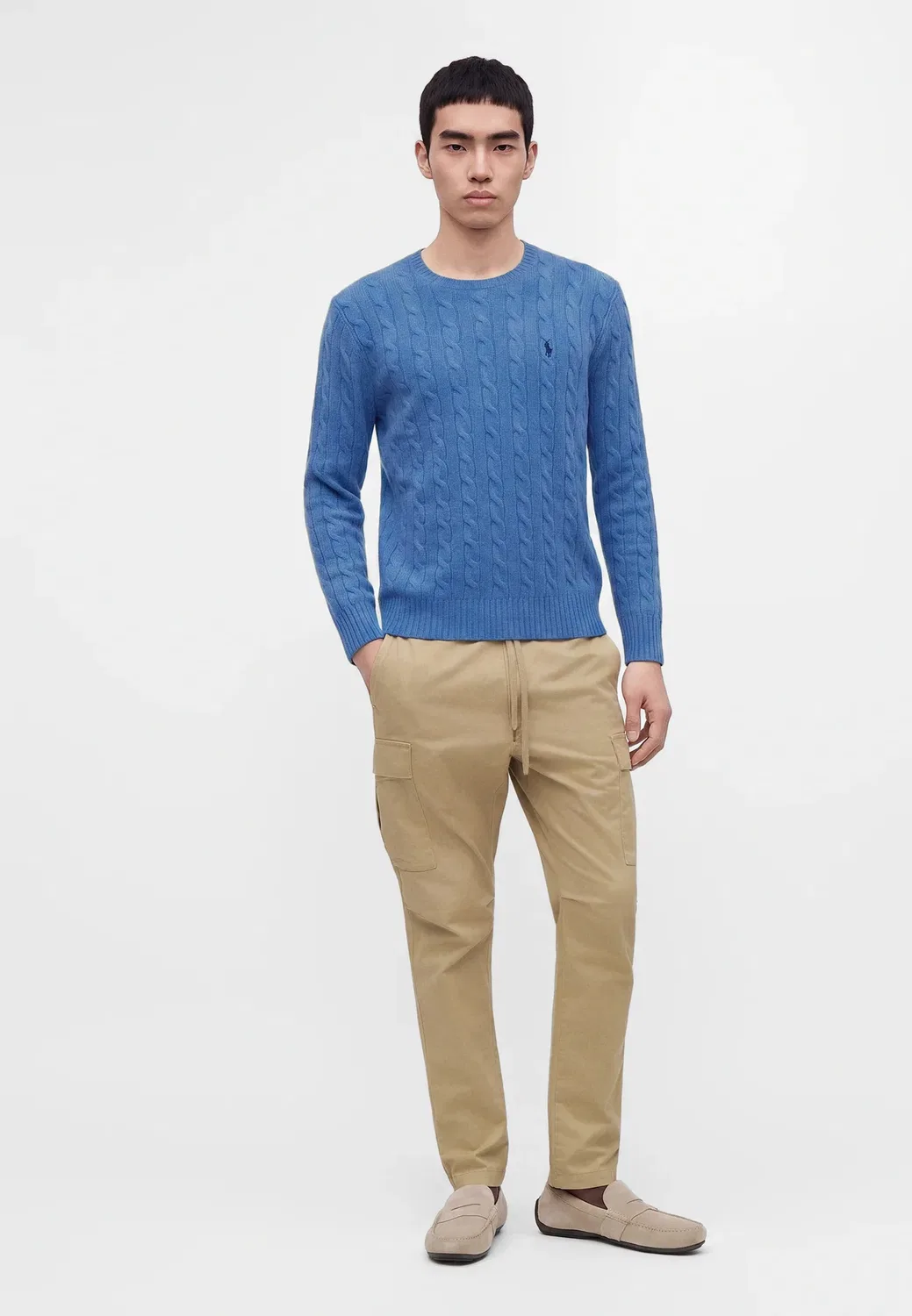 Свитер-Джемпер крупной вязки из шерсти и кашемира Polo Ralph Lauren, Blue Borage Heather — фото 2
