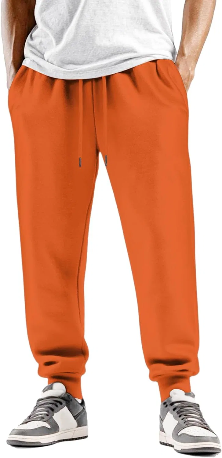 Мужские спортивные штаны из флиса с эластичным поясом, Large Size, H014- Saffron