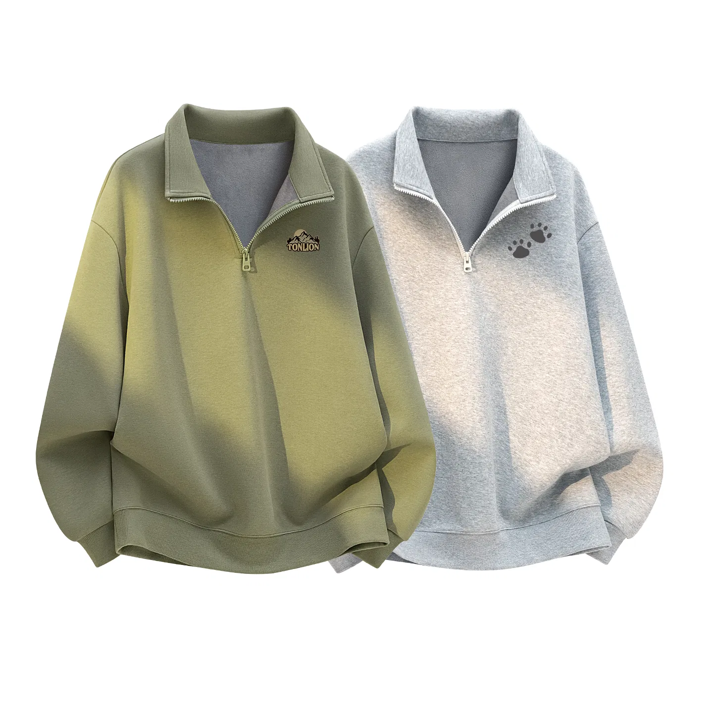 Детский свитшот унисекс утепленный Tonlion, Цвет Gray Bean Green (tb Dawn Mountain Badge) + Heather Gray (tb Two Claws Badge)