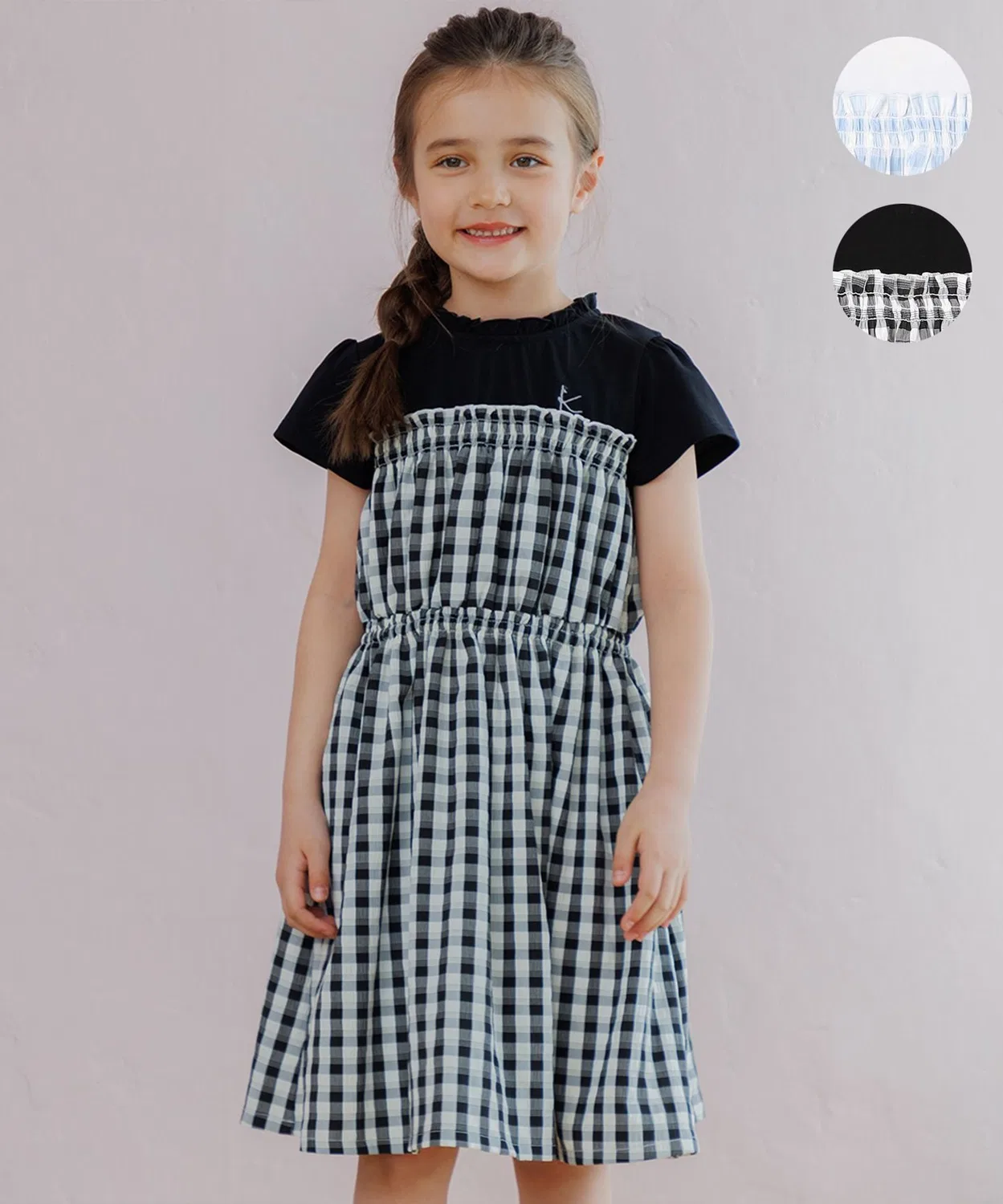 Детское платье с воланами и принтом в клетку Kumikyoku KIDS, Black