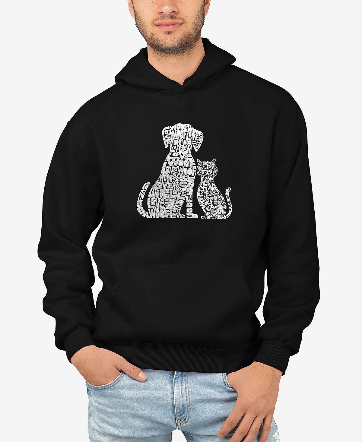 

Мужская толстовка с капюшоном word art dogs and cats LA Pop Art, черный