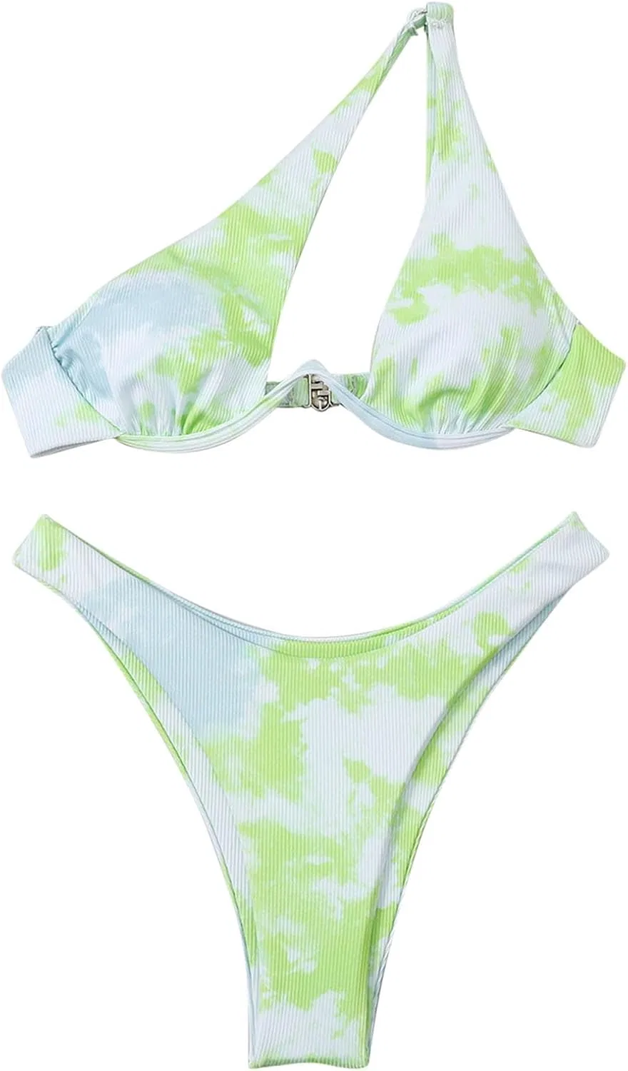 Женский бикини-комплект с одним плечом с вырезами Tie Dye, Green