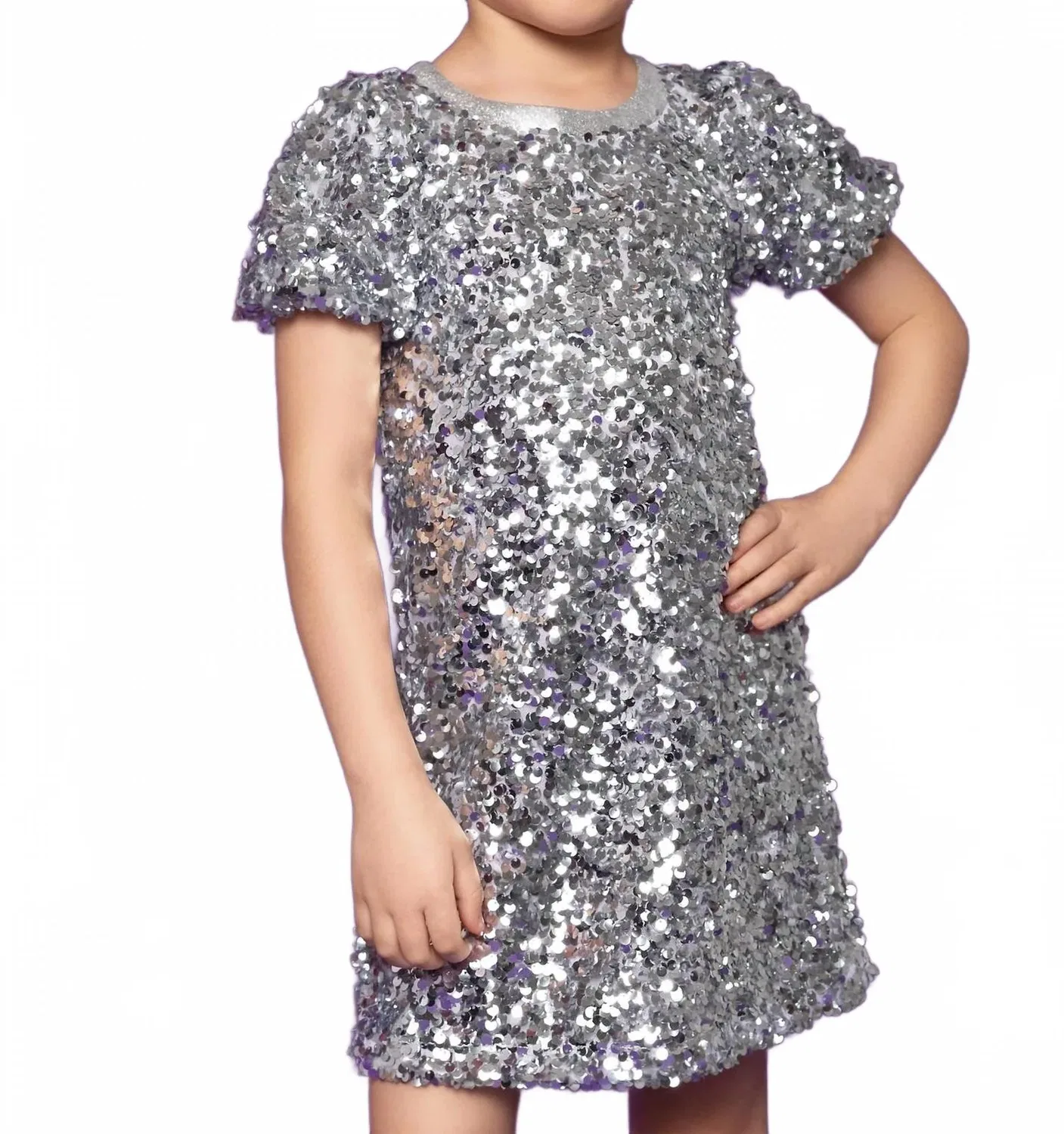 Детское платье-футболка с блестками Sequin Dress Mia, Silver — фото 3