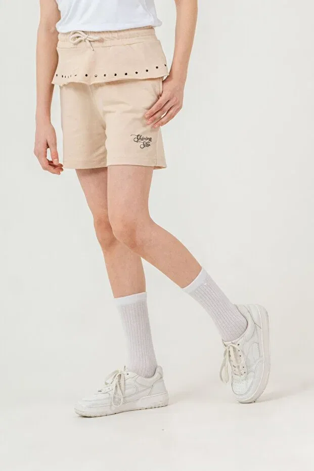 Детские шорты для девочек с принтом Shining star Mışıl Kids, Beige — фото 2