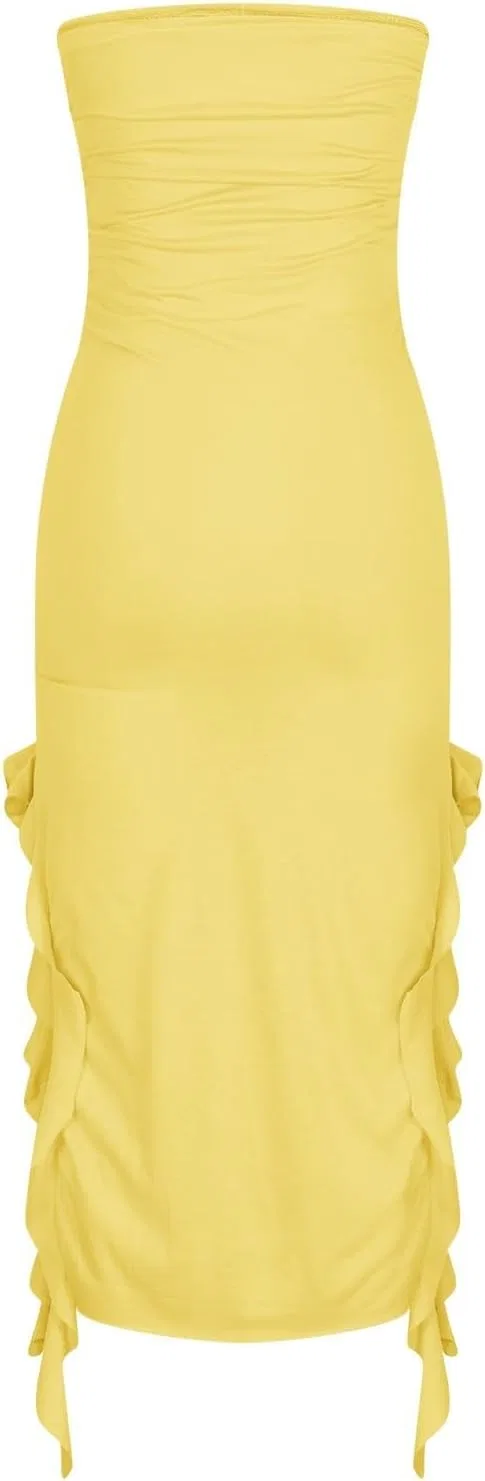 Женское асимметричное платье-миди с драпировкой, Yellow — фото 4