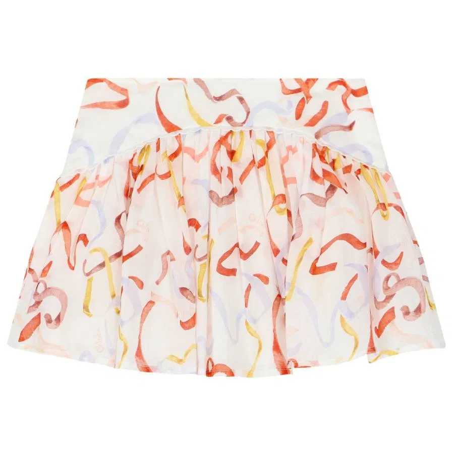 Юбка мини из хлопкового волана с принтом Chloe Kids Ribbon Print Cotton Voile Mini Skirt Chloé, Multicolor