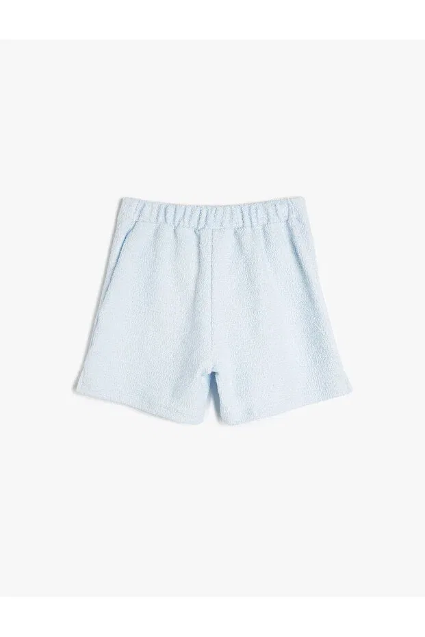 Детские шорты для девочек с карманами Cotton pocket detailed tweed shorts with elastic waist Koton, Blue — фото 3